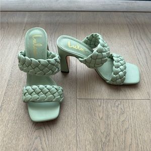 Lulu’s Louella Woven Mint Green High Heel Sandals, Size 8